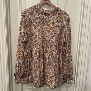NWOT Floral Chic Soul Ruffled Neck Babydoll Top 3X